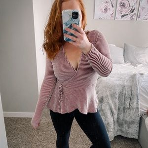 Striped Peplum Wrap Top